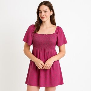 MAINSTREET BLUES Adorable Dark Pink Mini-Dress with Floral Print & Polka Dots